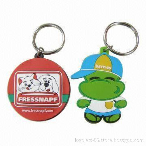 PVC Keychain with 2-D Logos and Metal Key Ring